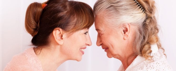 A caregiver and an aging loved one enjoy time together